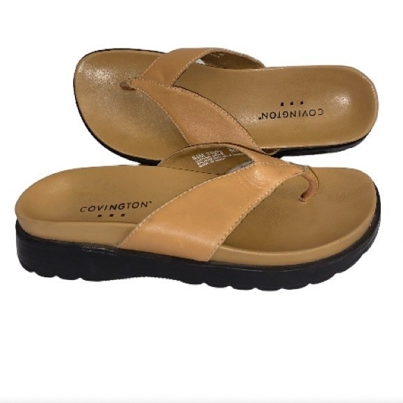 Covington Sandals Platform Flip Flop Tan Leather size  8.5 M - Picture 6 of 12